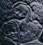 Muschelkslkrelief von Chritian Werde am Anbau der Loschge-Schule, 1950